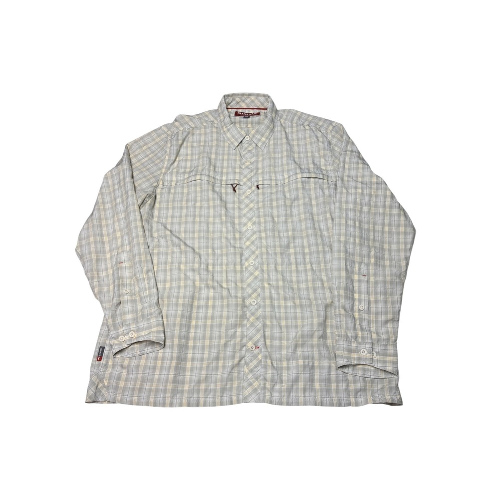 Simms Fishing Products Mens XL Plaid Long Sleeve Ventilated Shirt Blue Yellow